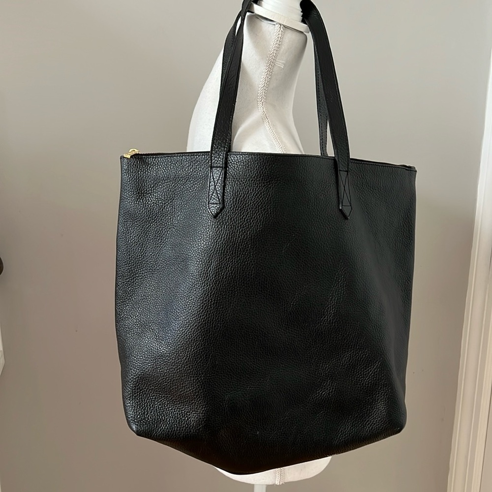 Everyday Black Leather Tote Bag with Top Handles